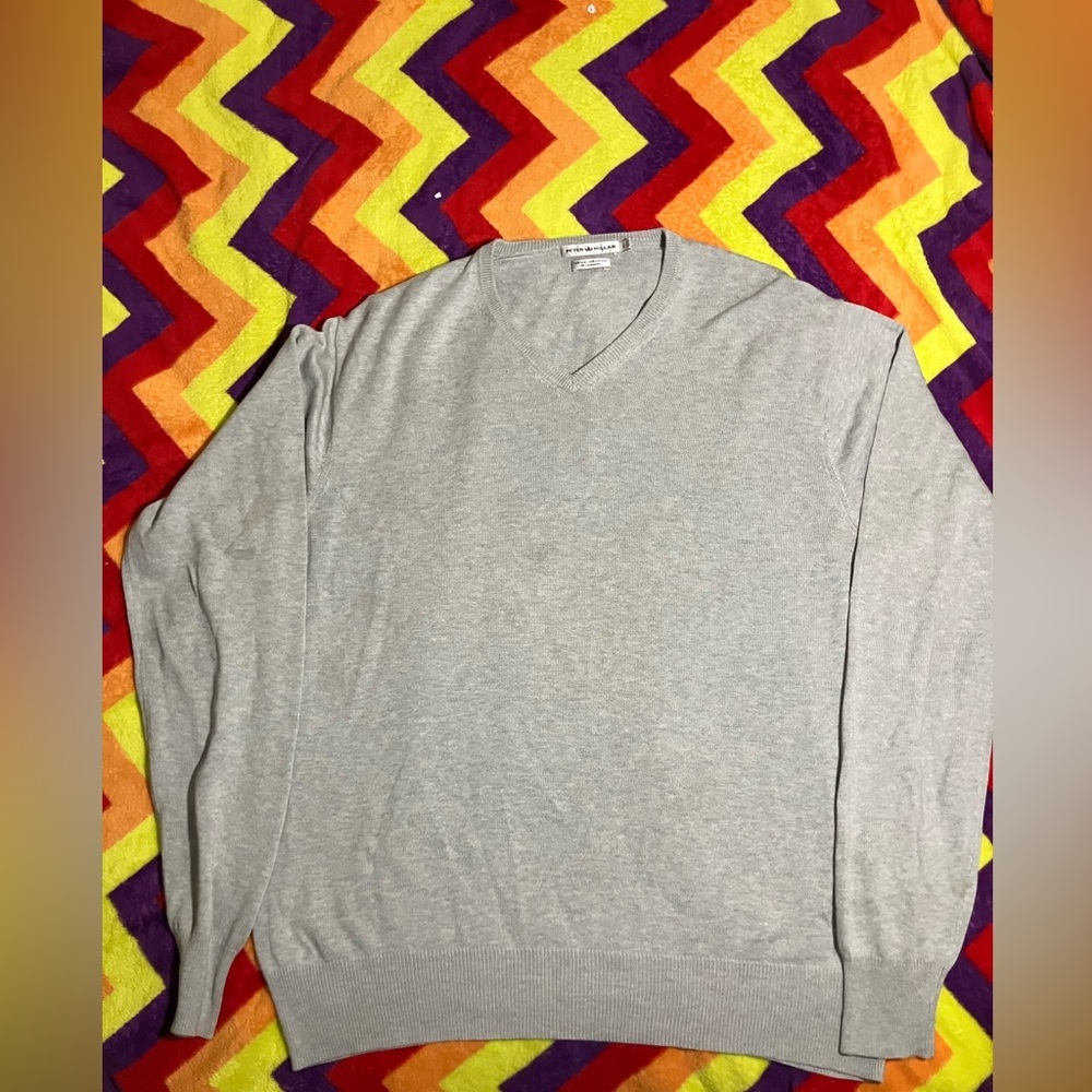 Peter Millar Sweater Mens Large Gray Crown Soft Cotton Silk V-Neck Pullover